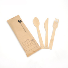 Individual diposable 16cm  bamboo cutlery set with spoon fork knife napkin